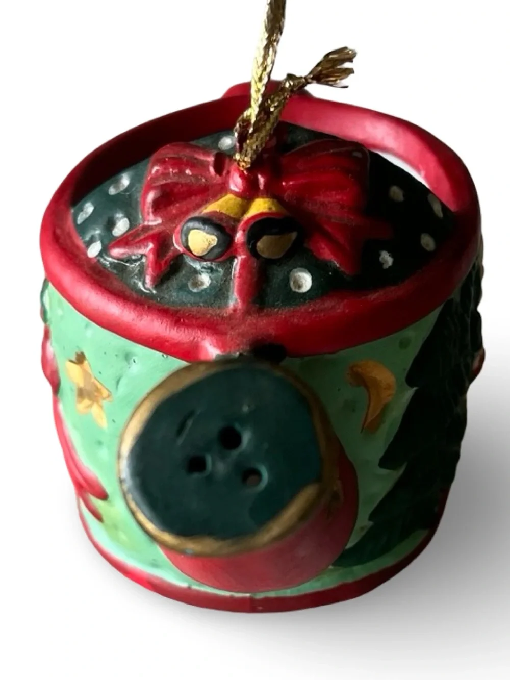 Vintage Ceramic Santa Claus Whimsical Watering Can Christmas Ornament